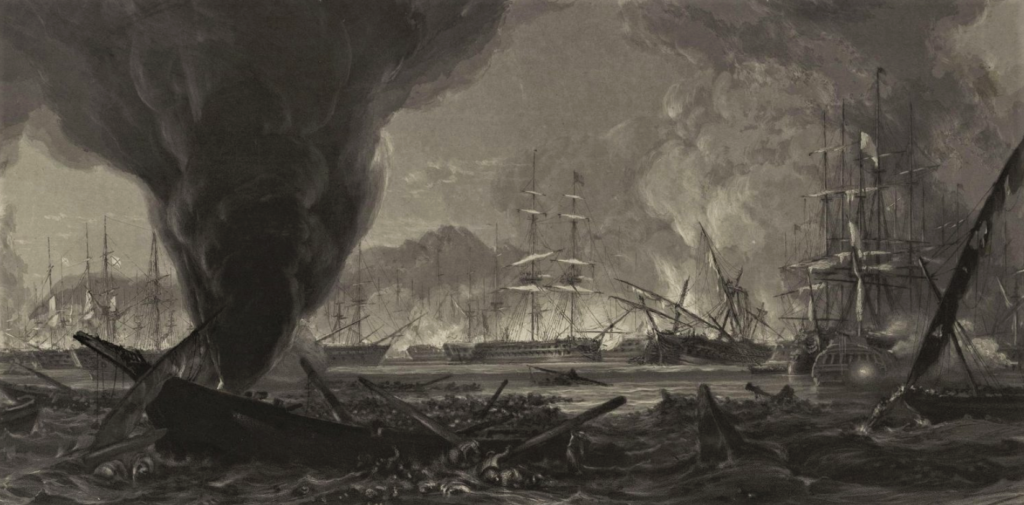«Action in the bay of Navarino». Морское сражение при Наварино 1827 г. Даниэль. 1828
