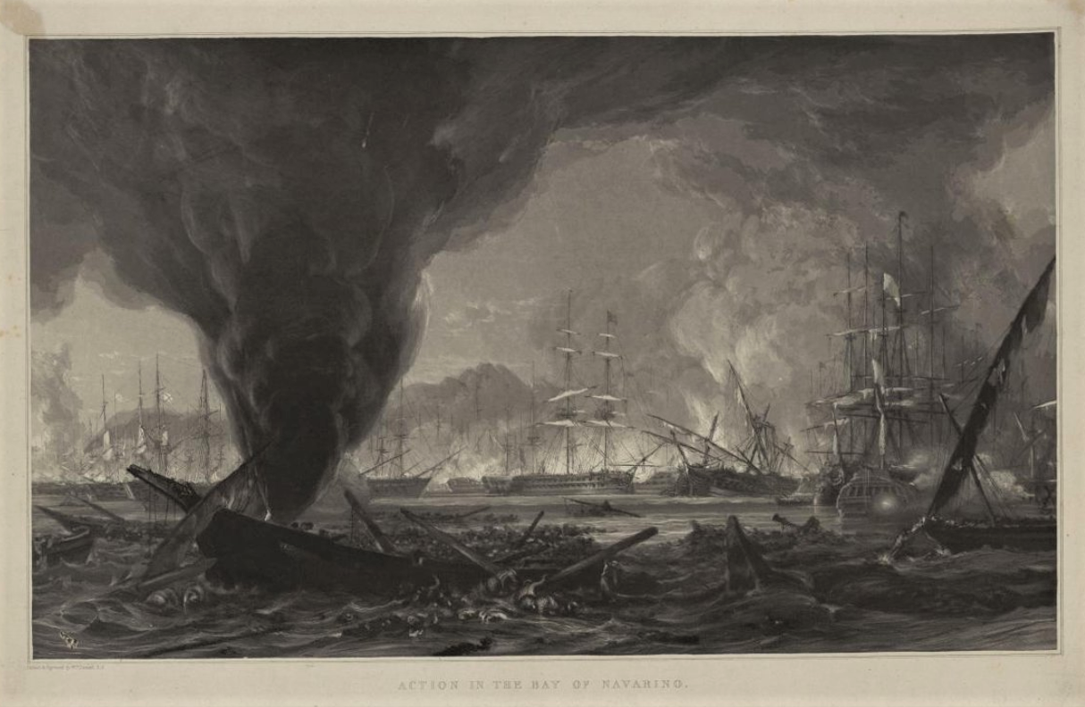 «Action in the bay of Navarino». Морское сражение при Наварино 1827 г. Даниэль. 1828 г.