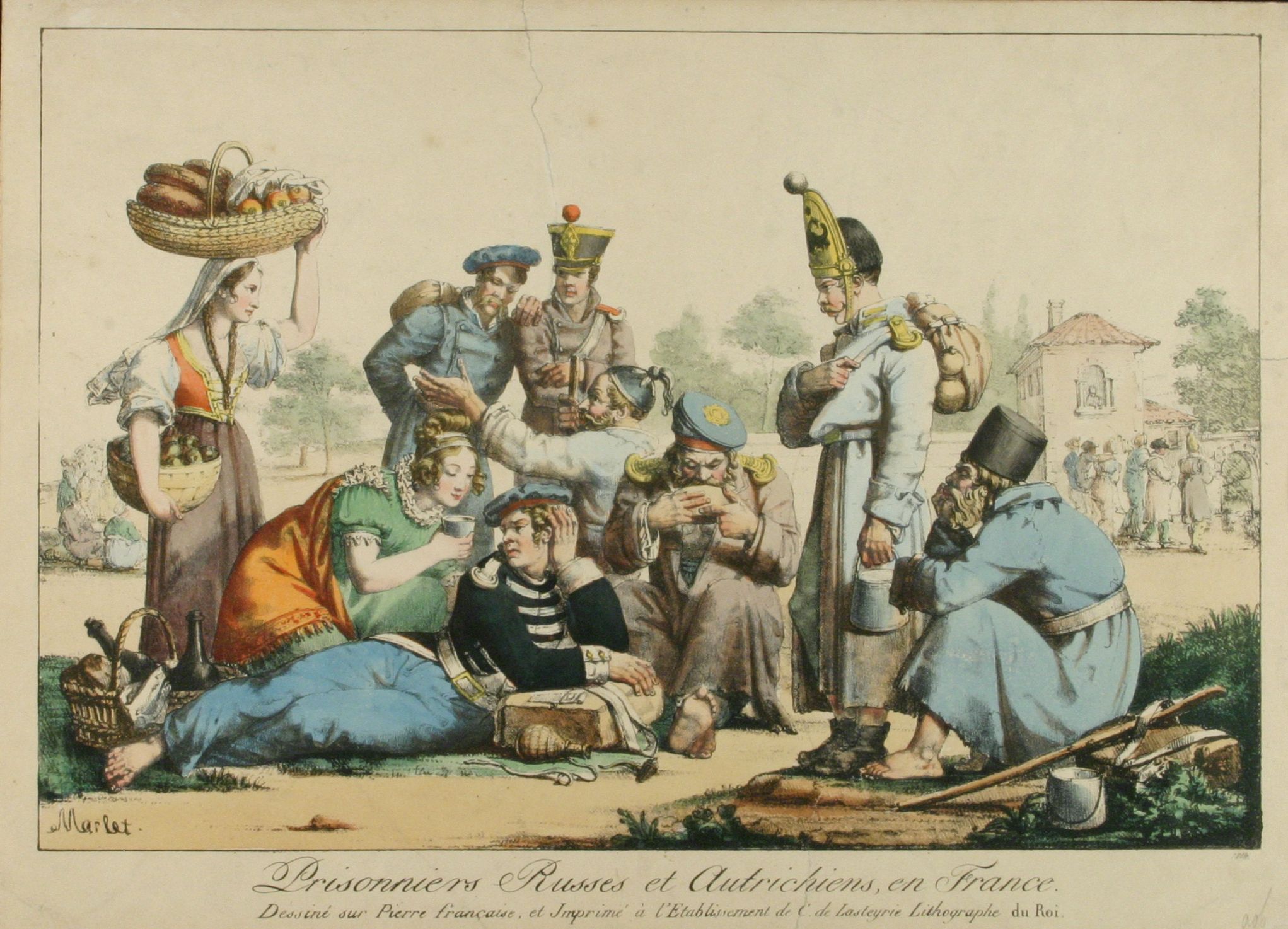 Русские и австрийские пленные во Франции в 1814 г. Литография Марле, 1814 г.