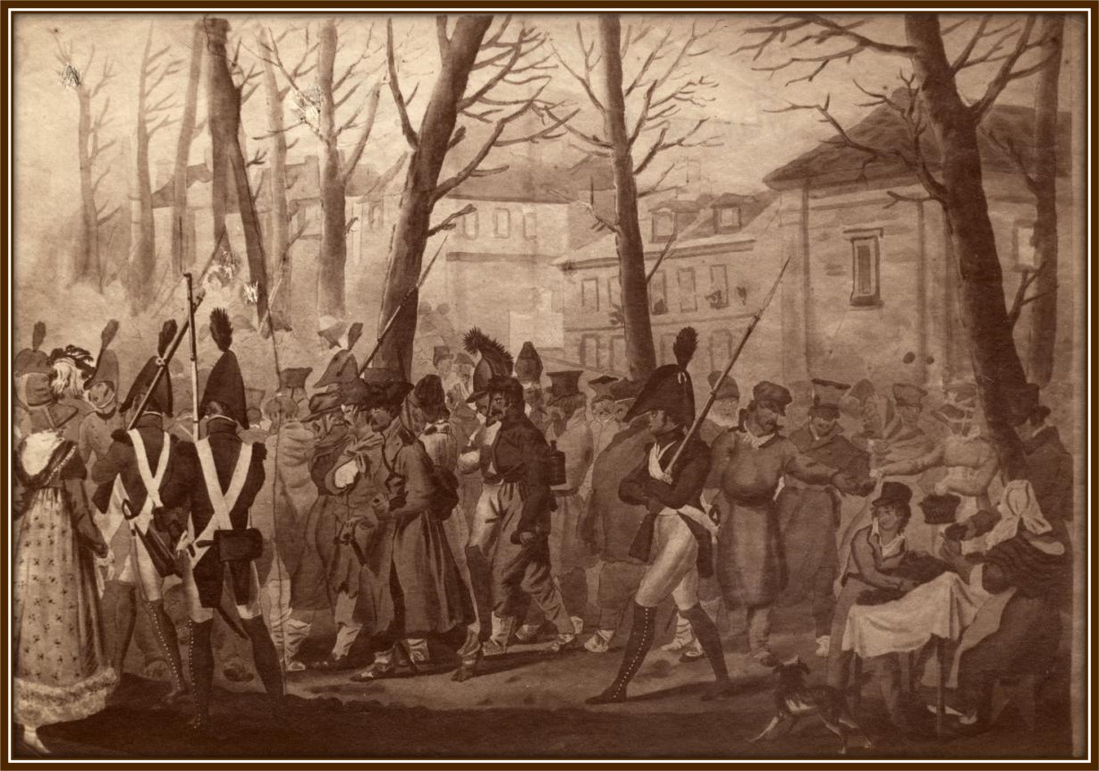 Русские пленные в Париже в феврале 1814 году (?). Фоторепродукция с рисунка неизвестного художника, начало XIX в.