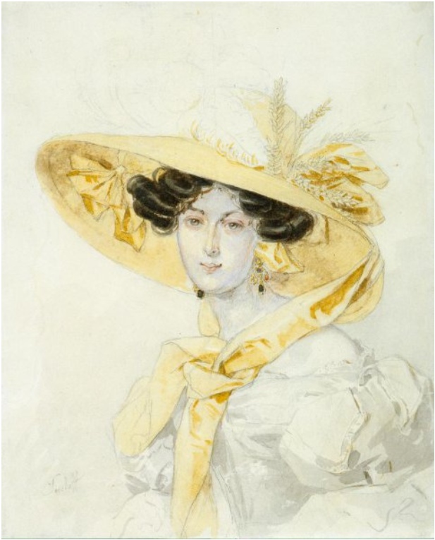 Портрет неизвестной в желтой шляпе. Соколов П.Ф. Около 1830 г.