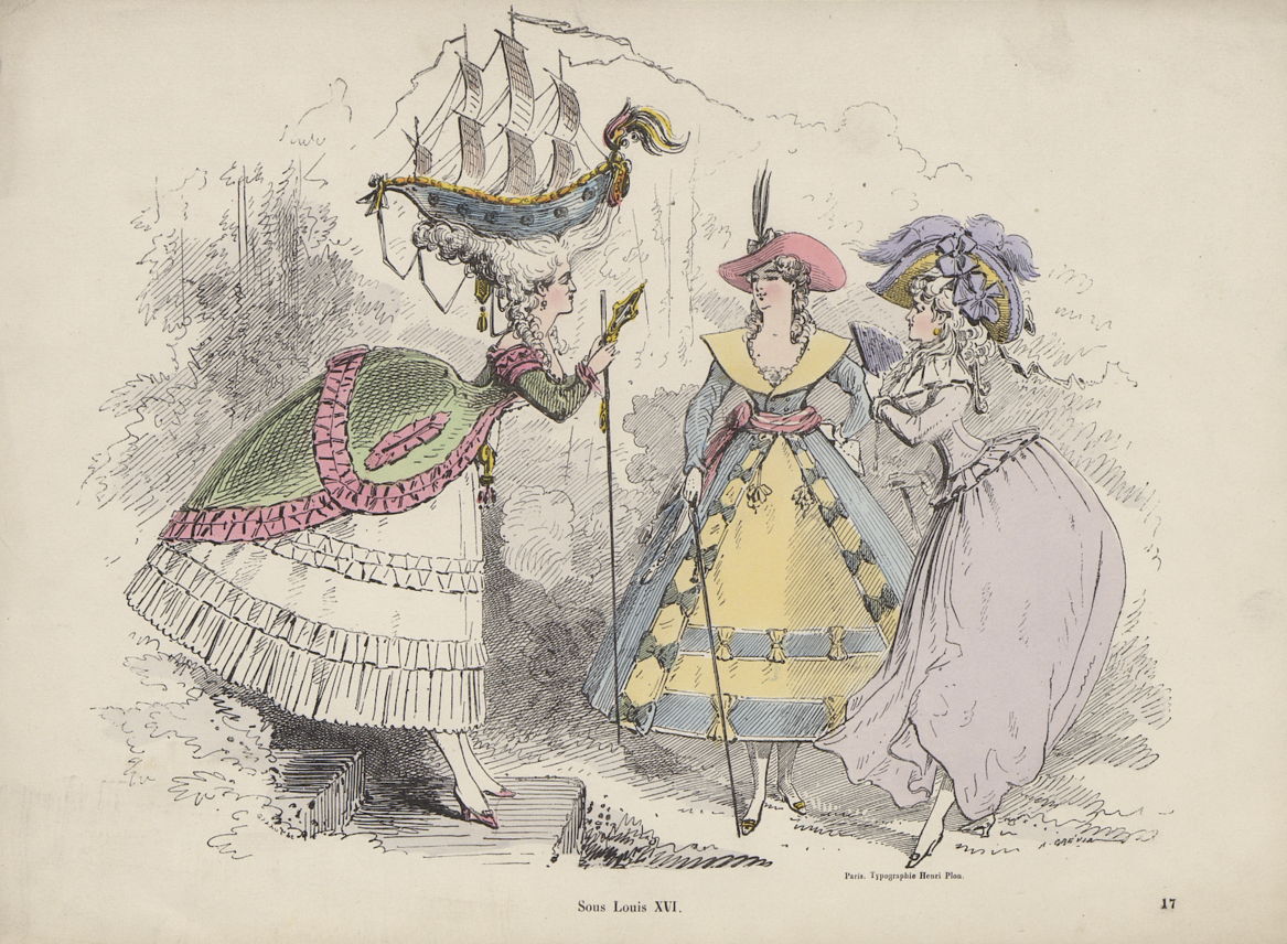 4.Альфред Гревен (1827- 1892). Карикатура на дамские моды при Людовике XVI Франция, Париж. Вторая половина XIX века