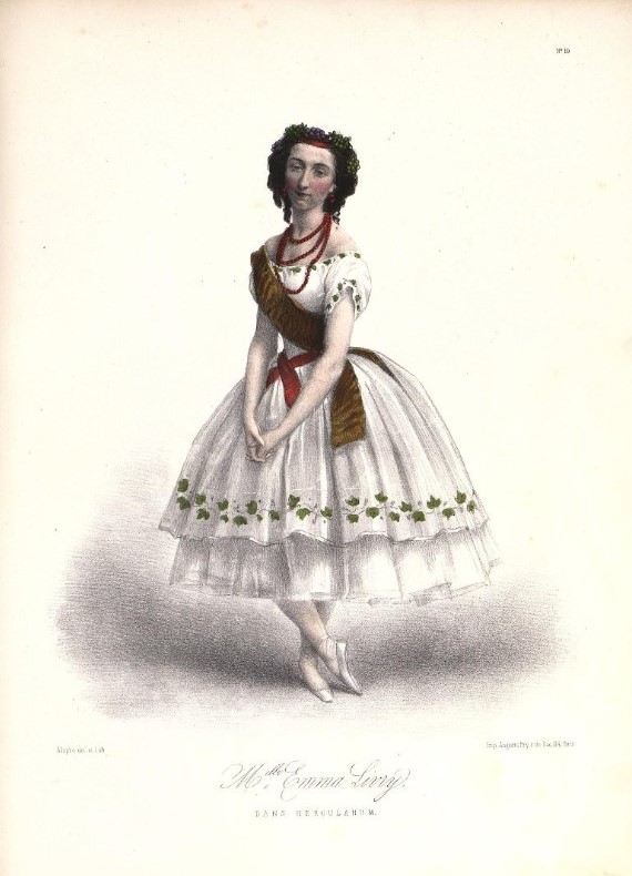 Эмма Ливри в спектакле «Геркуланум». Лист из альбома «Les danseuses de l'Opéra. Сostumes des principaux ballets, dessinés par Alophe». 1850 - е гг.