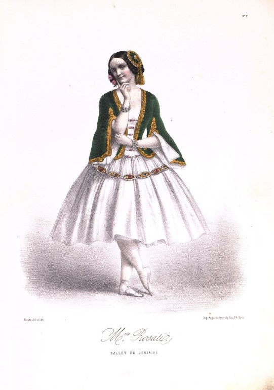 Каролина Розати в балете «Корсар». Лист из альбома «Les danseuses de l'Opéra. Сostumes des principaux ballets, dessinés par Alophe». 1850 - е гг.