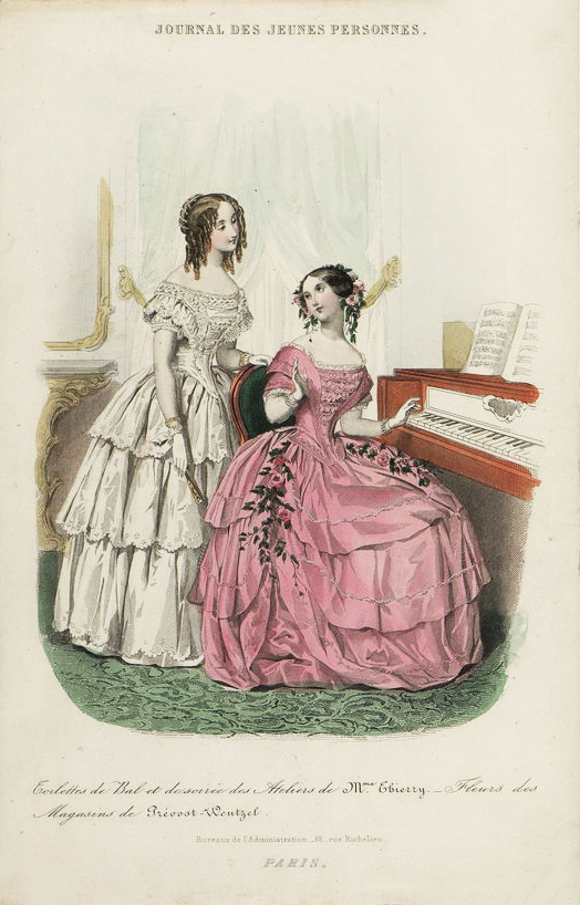 Два модных дамских костюма. Лист из журнала «Journal des Jeunes Personnes», 50-е гг. XIX века