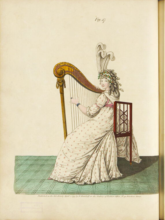 Н. Хайдельхоф. Модный дамский костюм. Лист из журнала «The Gallery of Fashion», 1795 г.