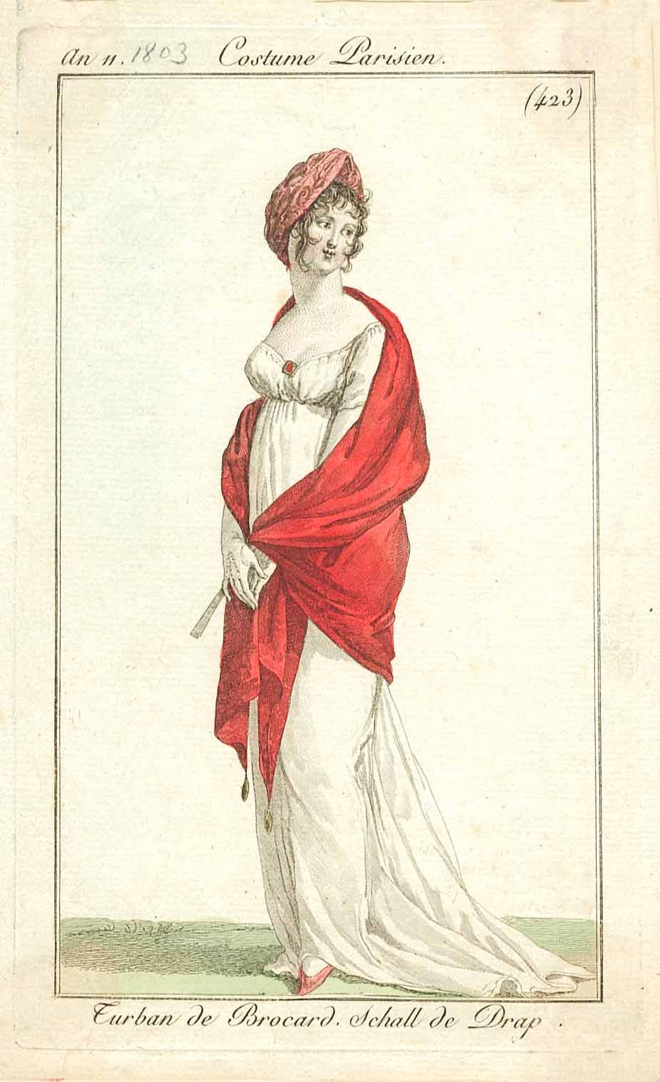 Модный дамский костюм. Лист из журнала «Costume Parisien»Франция, Париж. 1803 г.