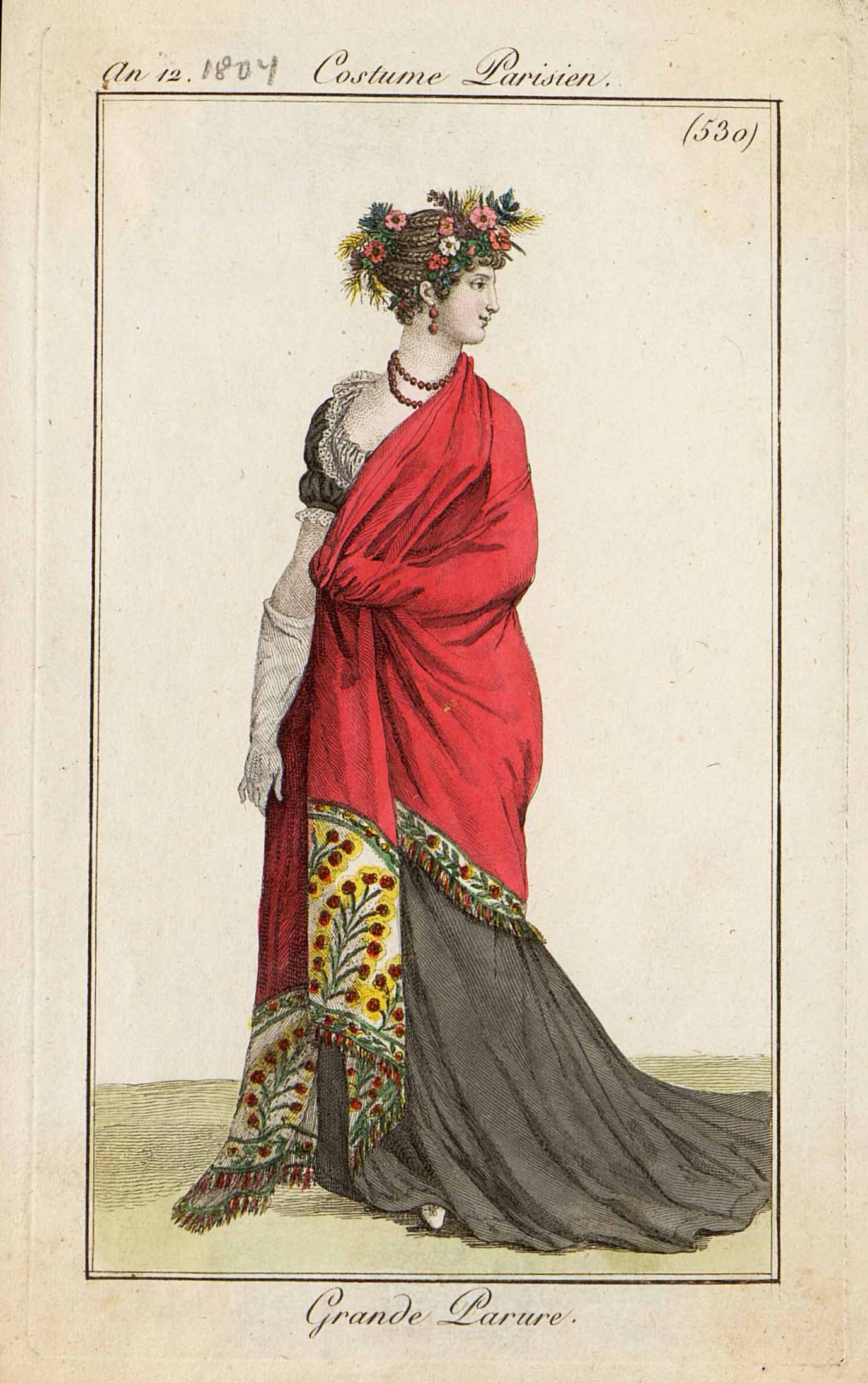 Модный дамский костюм. Лист из журнала «Costume Parisien». Франция, Париж.1804 г.