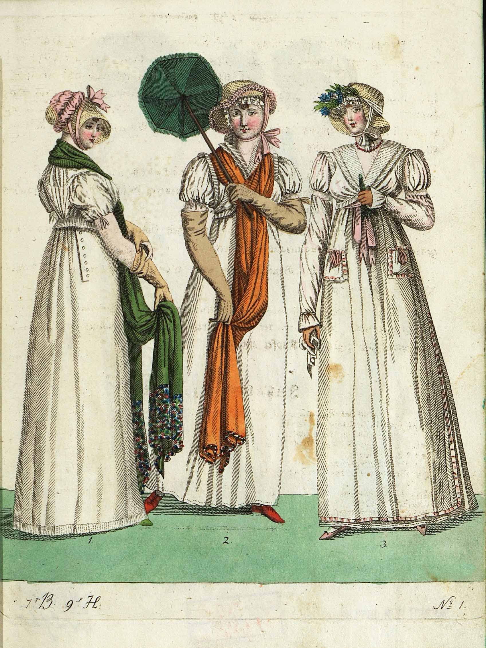 Три модных дамских костюма. Лист из журнала «Leipziger Moden-Magazin»Германия, Лейпциг. 1805 г.
