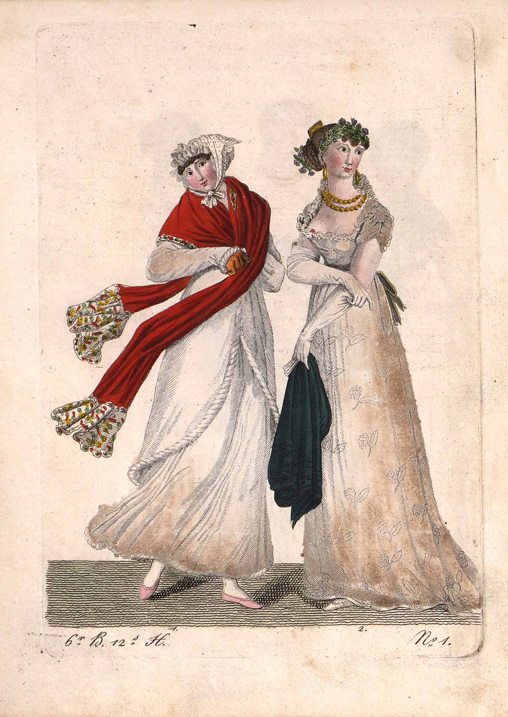 Два модных дамских костюма. Лист из журнала «Leipziger Moden-Magazin».Германия, Лейпциг. 1804 г.