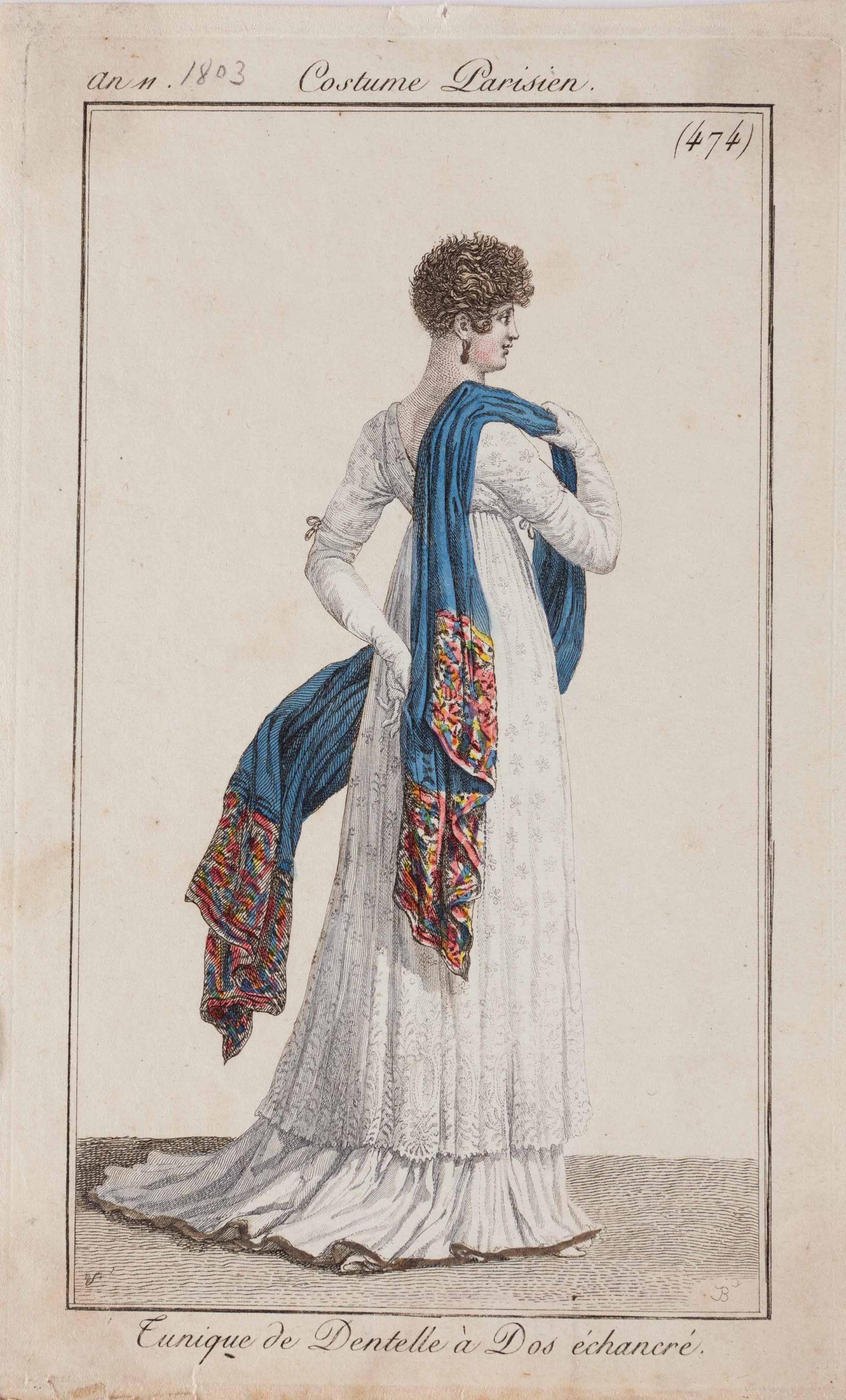 Модный дамский костюм. Лист из журнала «Costume Parisien». Франция, Париж.1803 г.