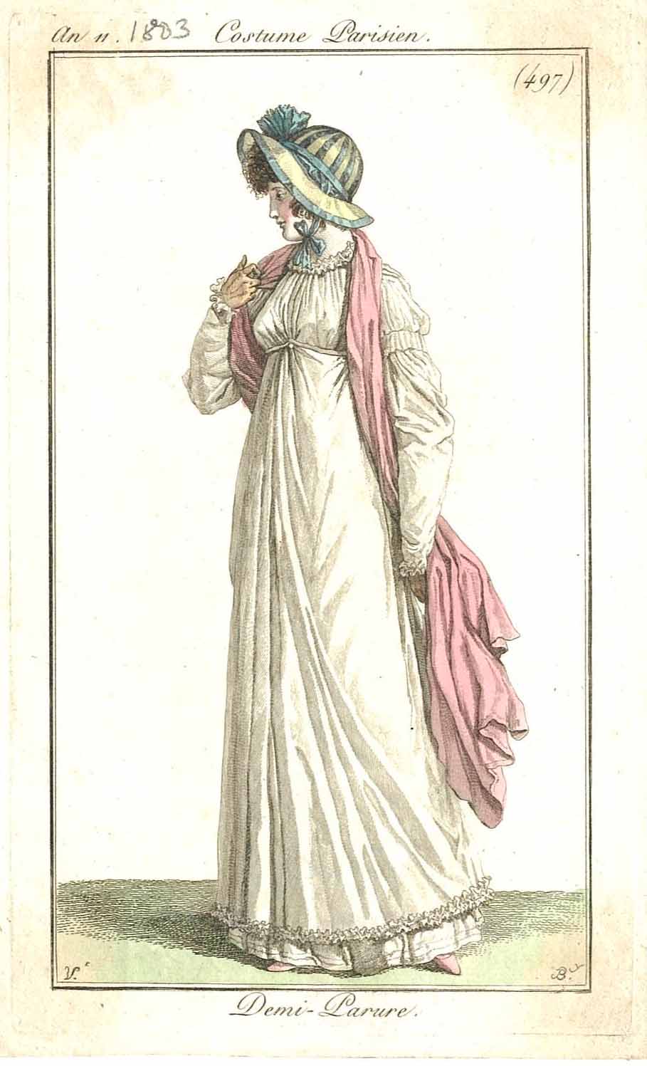 Модный дамский костюм. Лист из журнала «Costume Parisien». Франция, Париж.1803 г.