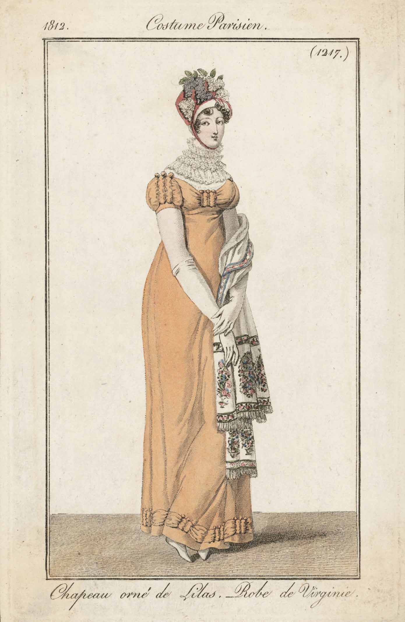 Модный дамский костюм. Лист из журнала «Costume Parisien». Франция, Париж.1812 г.