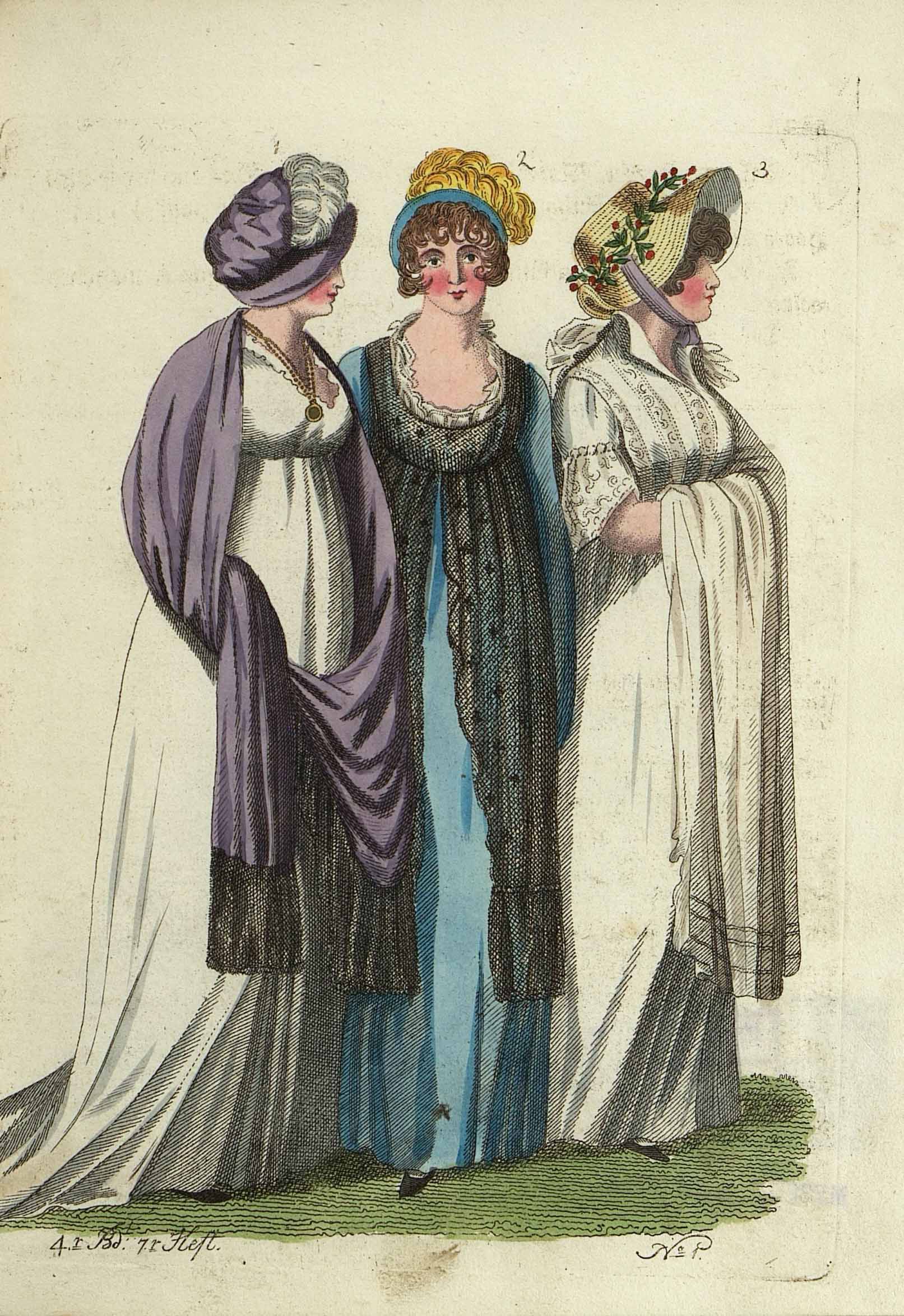 Три модных дамских костюма. Лист из журнала «Leipziger Moden-Magazin»Германия, Лейпциг. 1802 г.