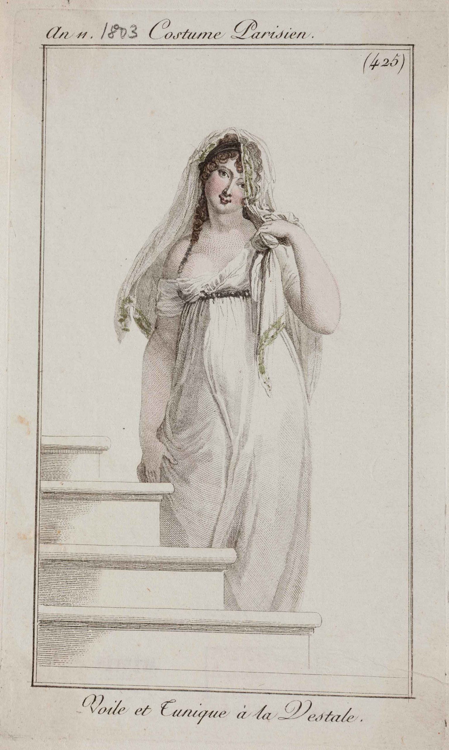Модный дамский костюм. Лист из журнала «Costume Parisien». Франция, Париж.1803 г.