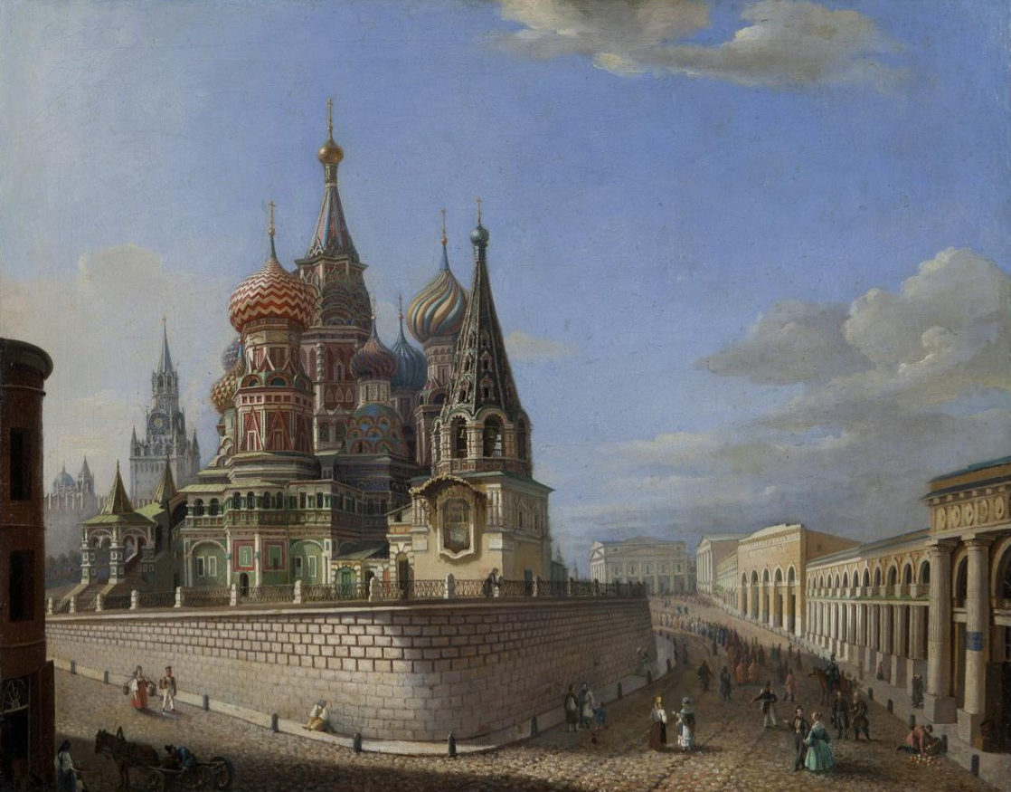 Вид Покровского собора в Москве со стороны Москворецкого спуска. Подключников Н. И. 1839 г.