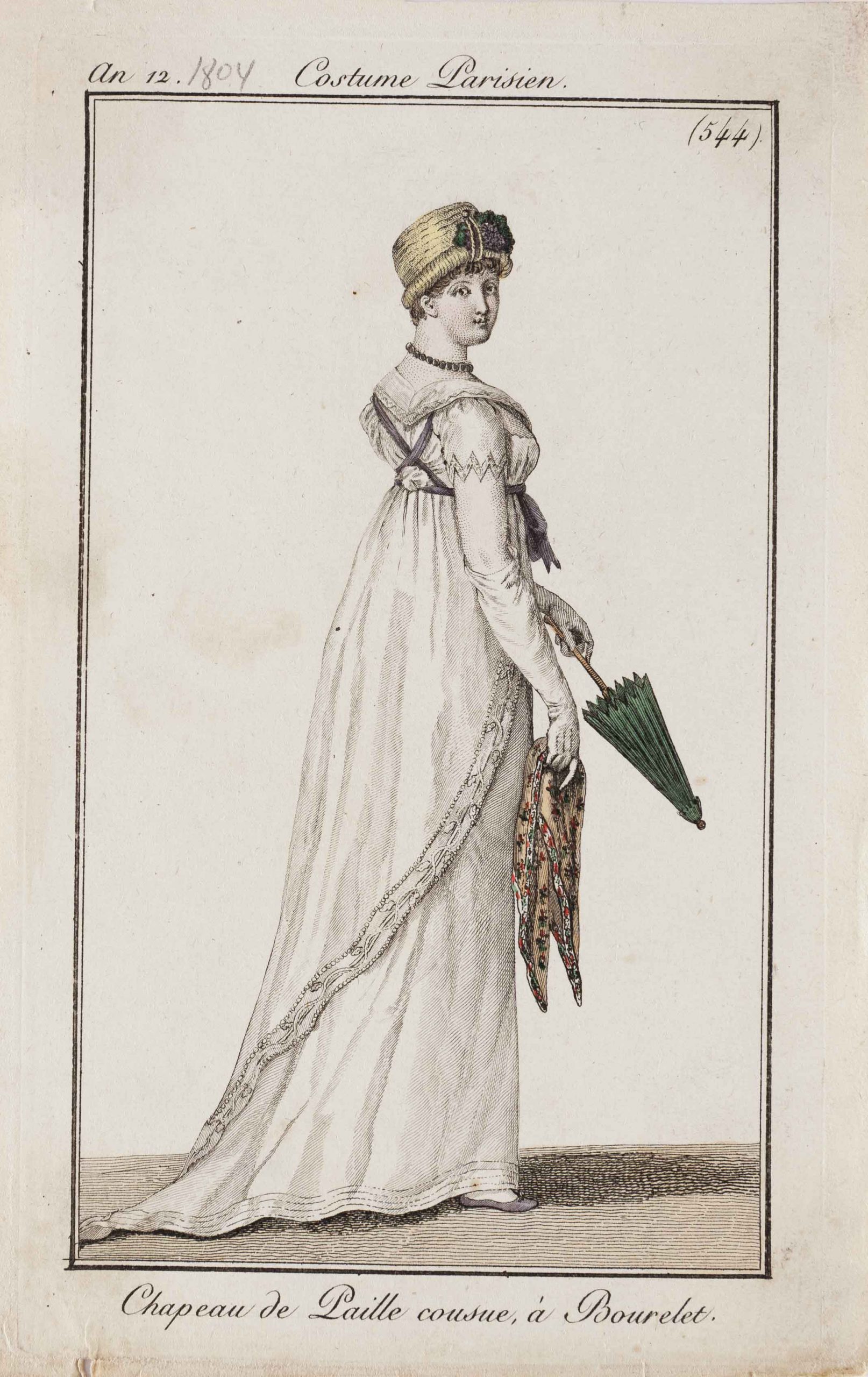 Модный дамский костюм. Лист из журнала "Journal des dames et des modes".Париж. 1804