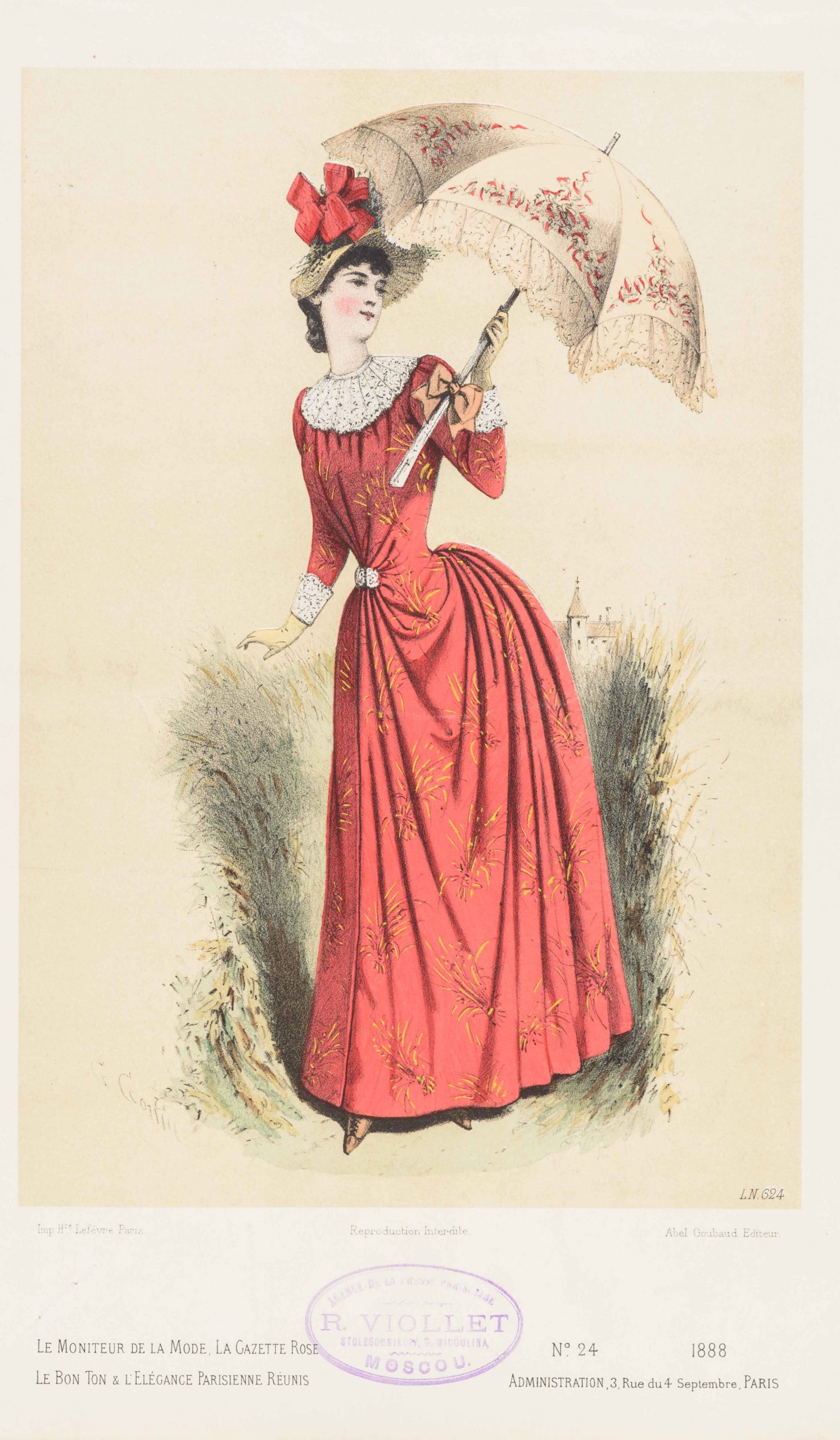 Модный дамский костюм. Лист журнала мод. Париж, 1888