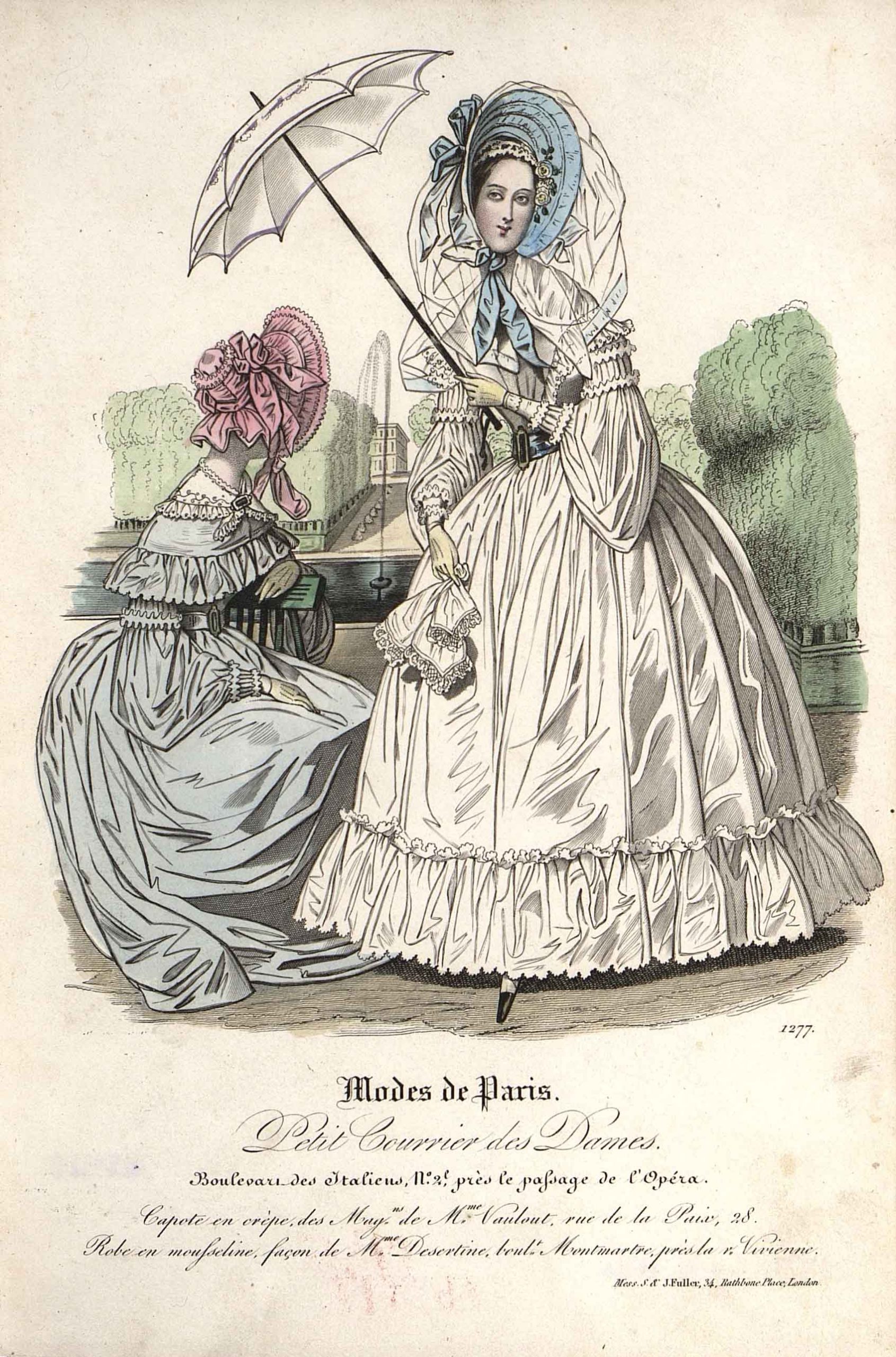 Два модных дамских костюма. Лист из журнала «Le Petit Courrier des Dames».Париж, 1837