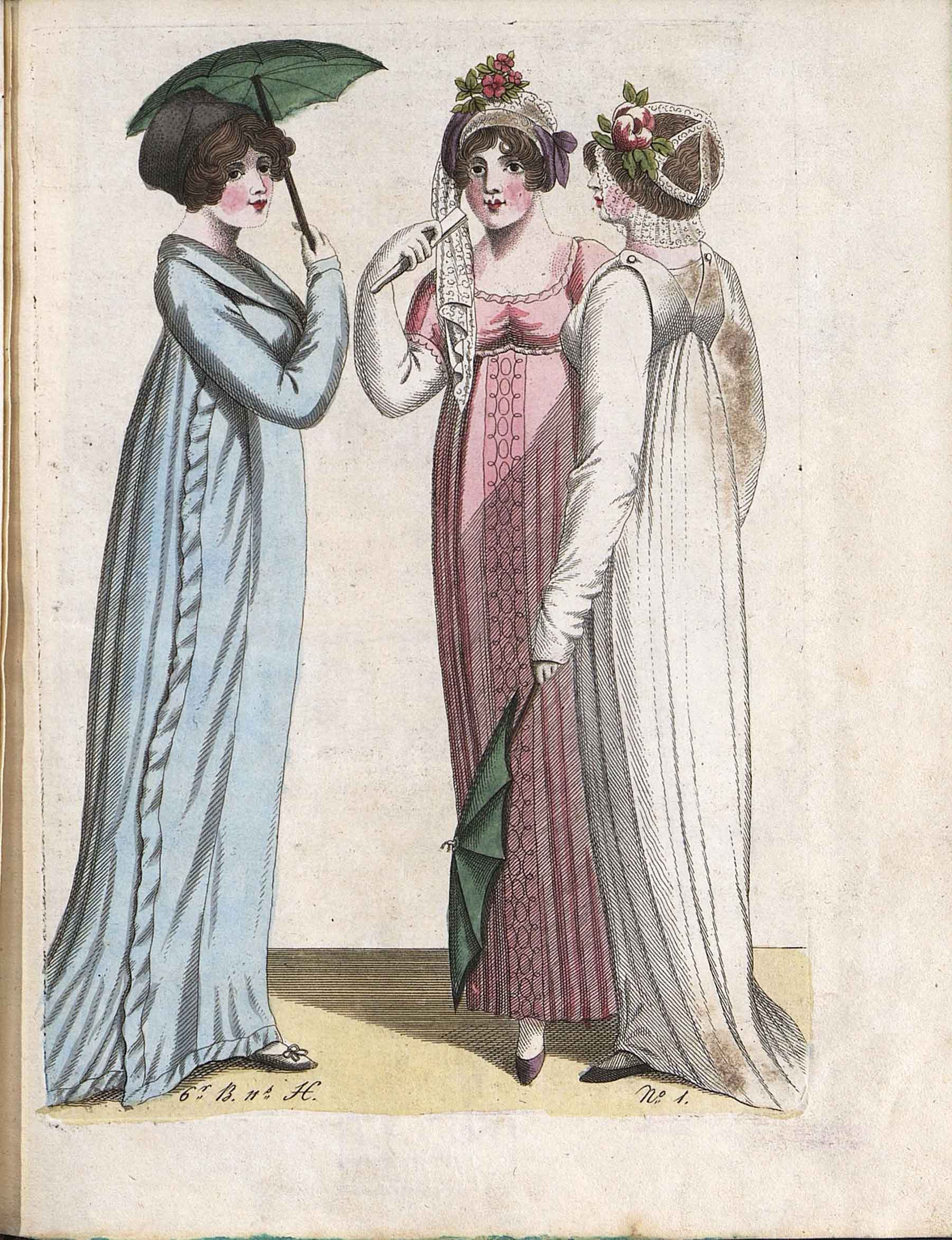 Три модных дамских костюма. Лист из журнала «Leipziger Moden-Magazin».Лейпциг. 1804
