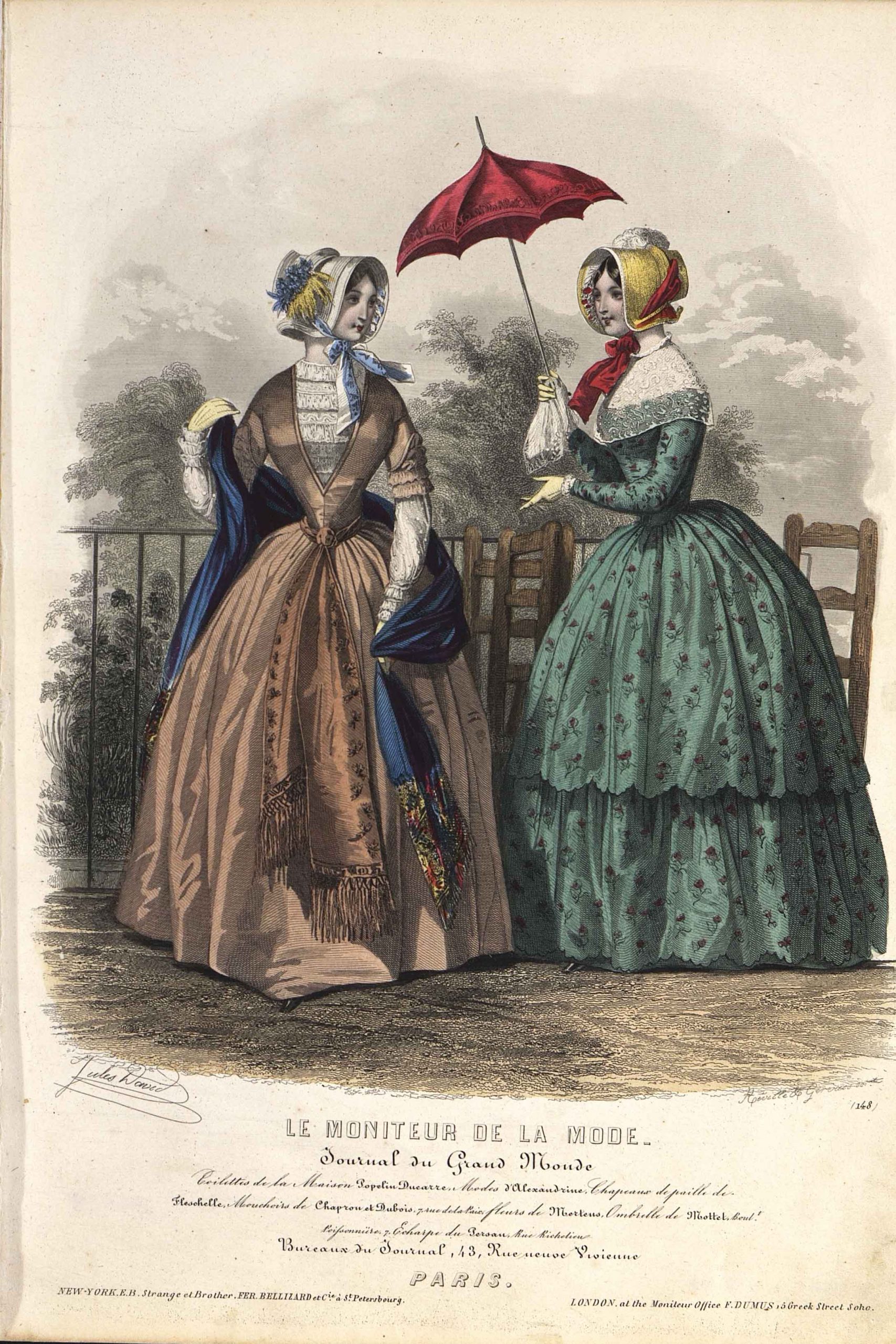 Давид Ж. Два модных дамских костюма. Лист из журнала «Le Moniteur de laMode». Париж. 1847