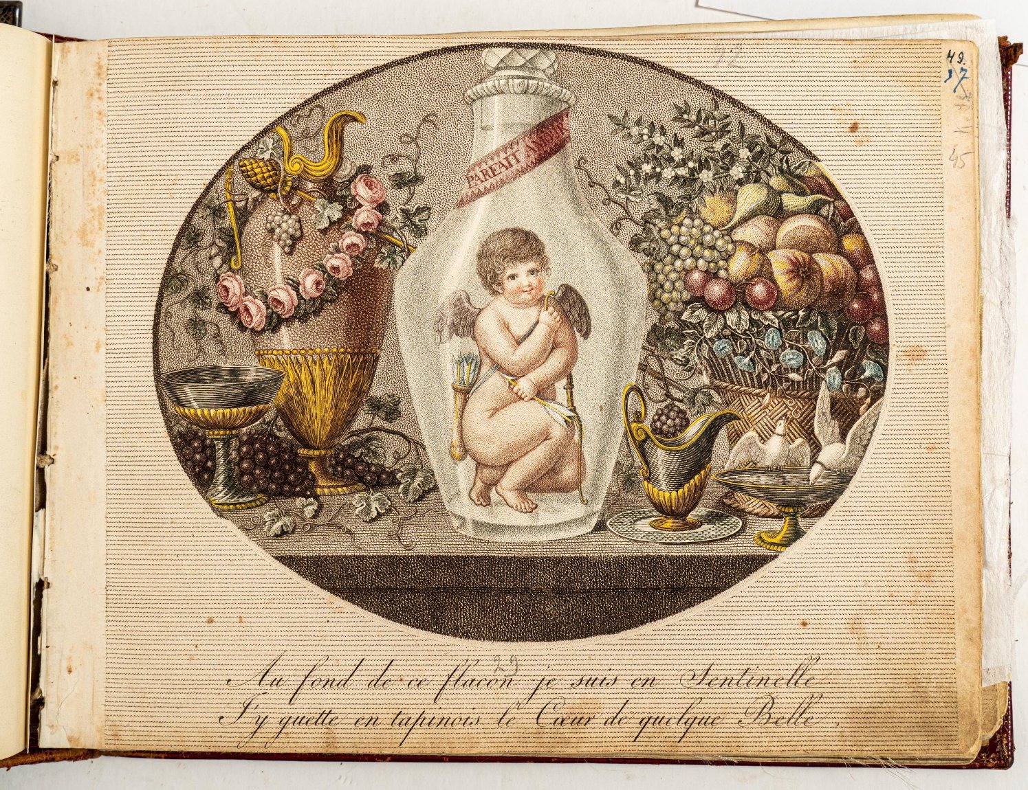 Амур в бутылке. Неизвестный художник французской школы. Из альбома Доротеи Ленци. 1800-1810-е гг.