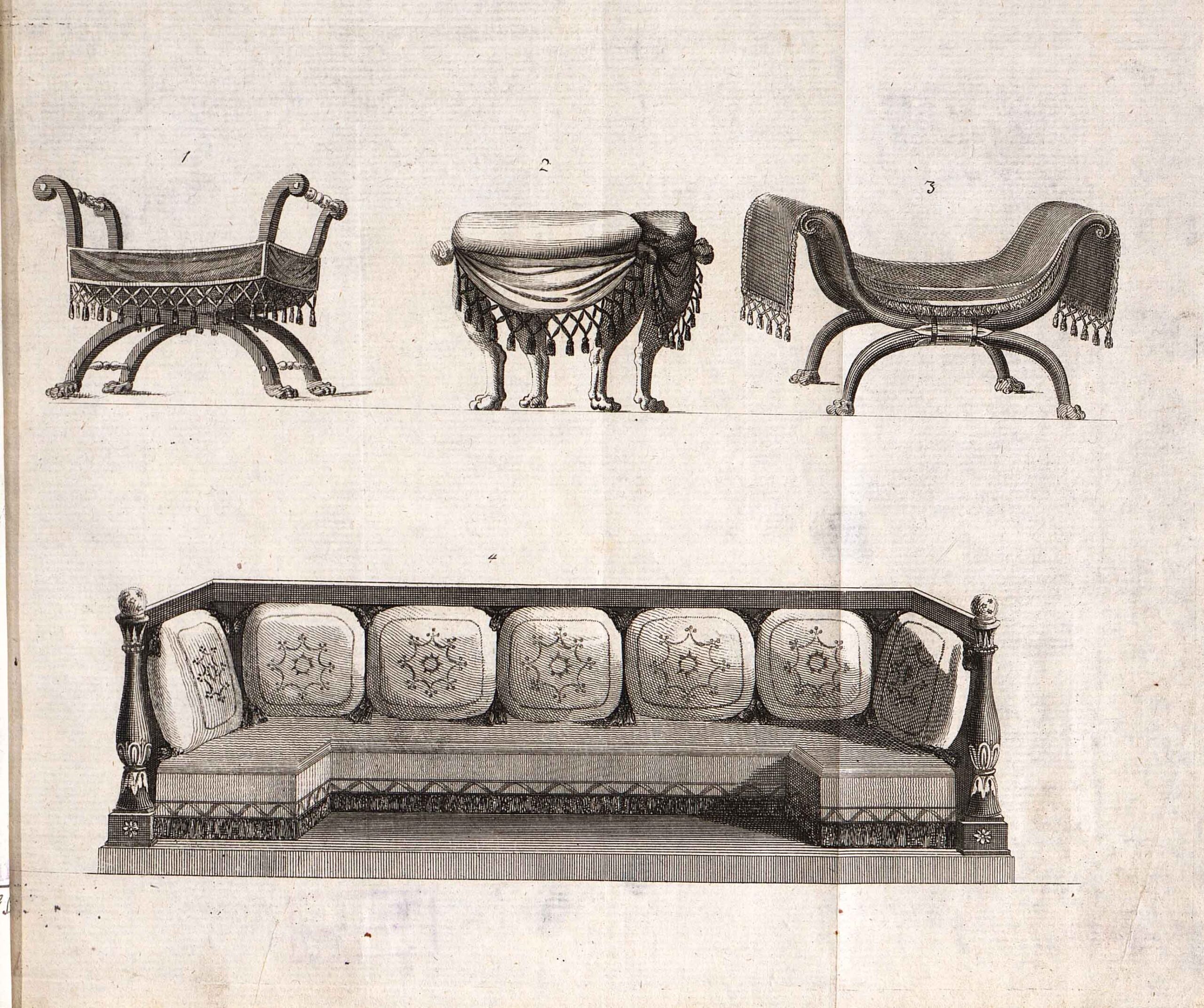 Изображение предметов мебели начала XIX в. Лист из журнала «Leipziger Moden-Magazin»Лейпциг, 1803 г.