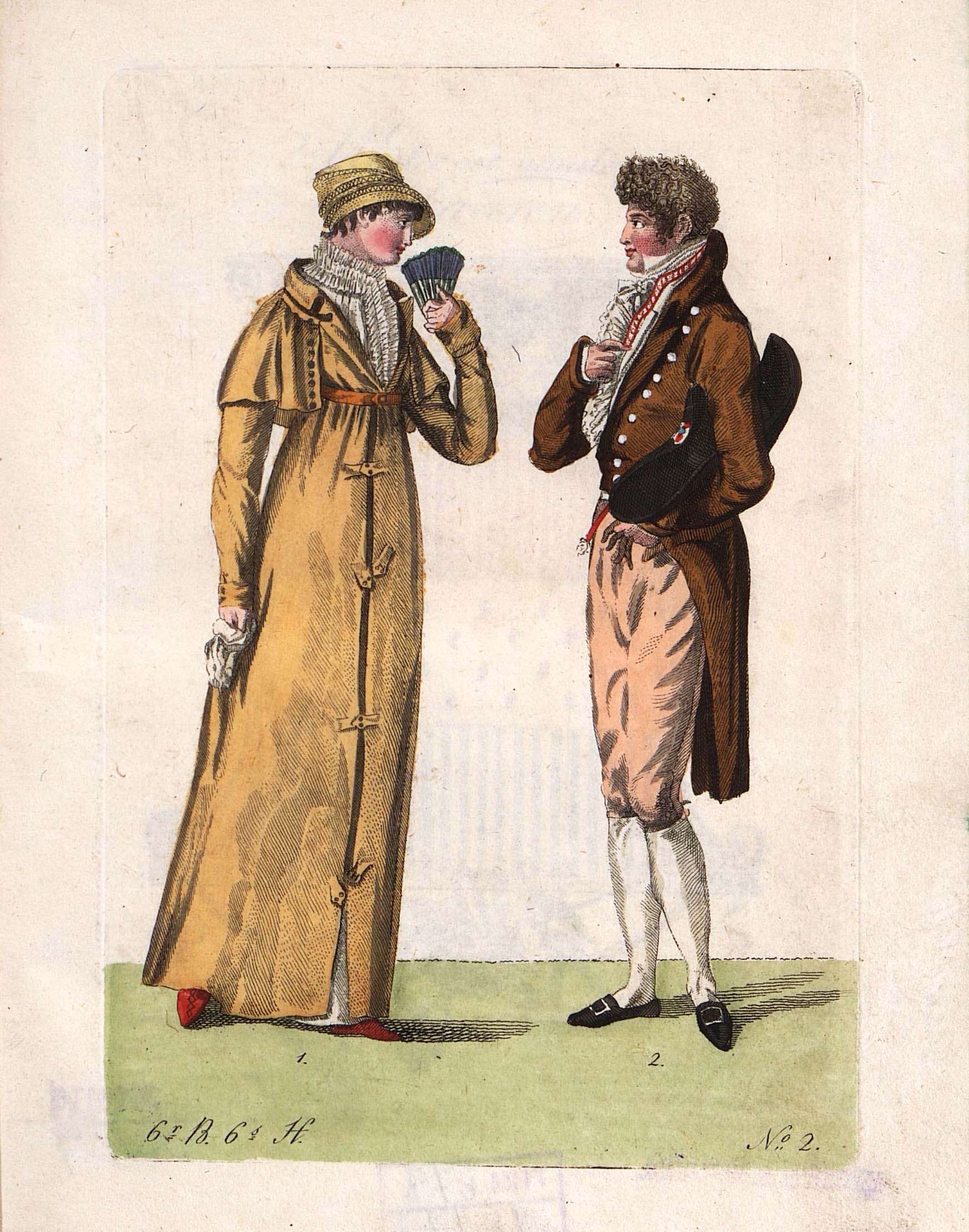 Модный дамский костюм и модный мужской костюм. Лист из журнала «Leipziger Moden-Magazin». Лейпциг, 1804 г.