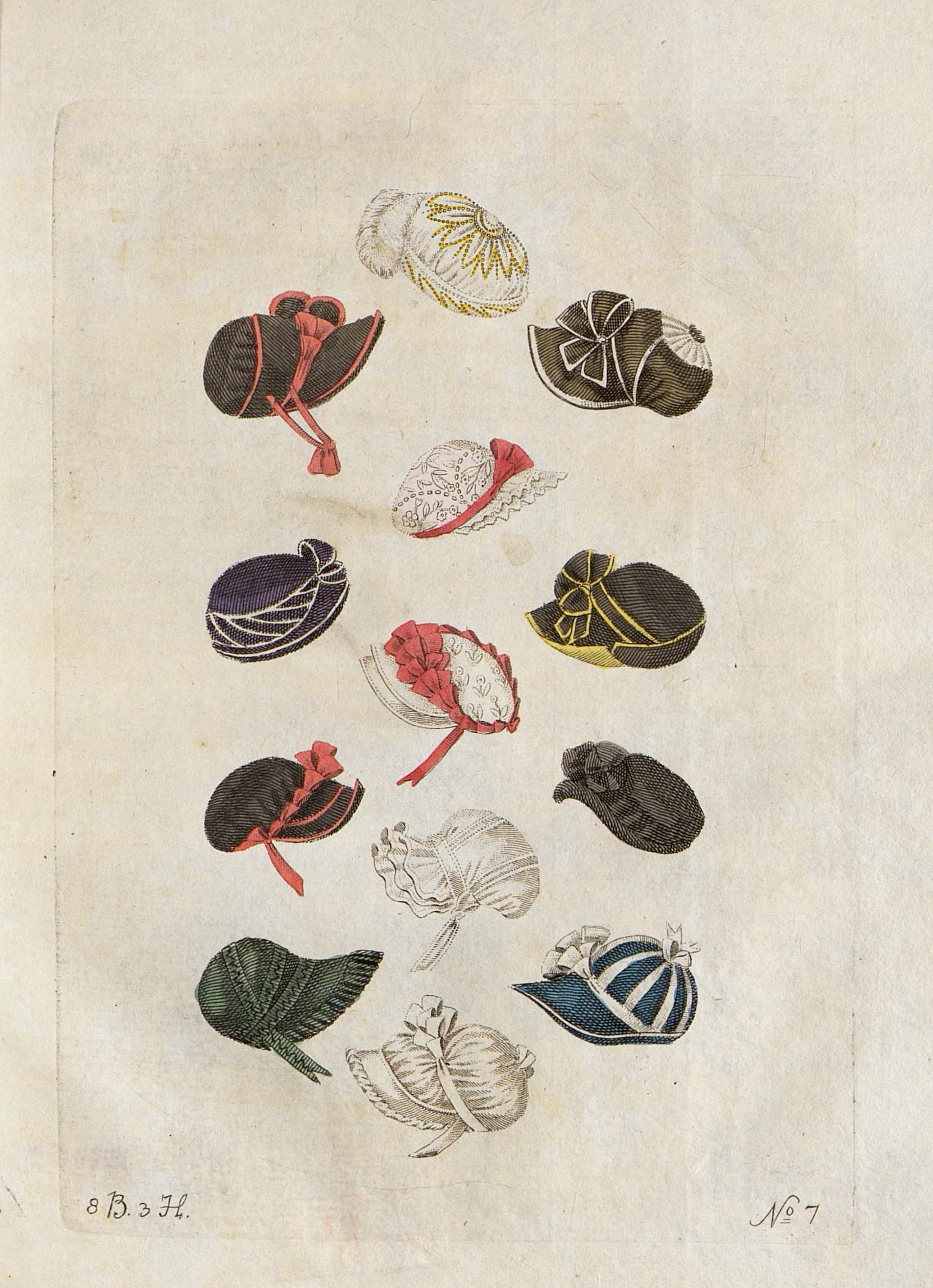 Тринадцать моделей модных дамских головных уборов. Лист из журнала «Leipziger Moden-Magazin» Лейпциг, 1806 г.