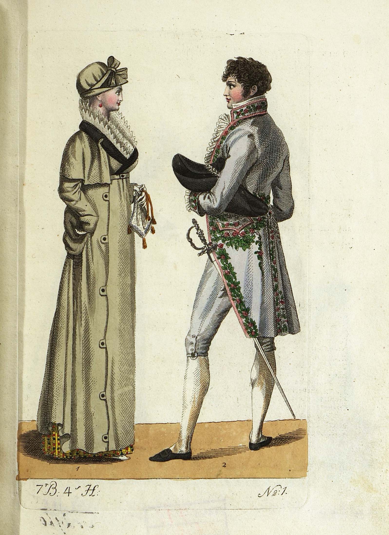 Модный дамский и модный мужской костюм. Лист из журнала «Leipziger Moden-Magazin»Лейпциг, 1805 г.