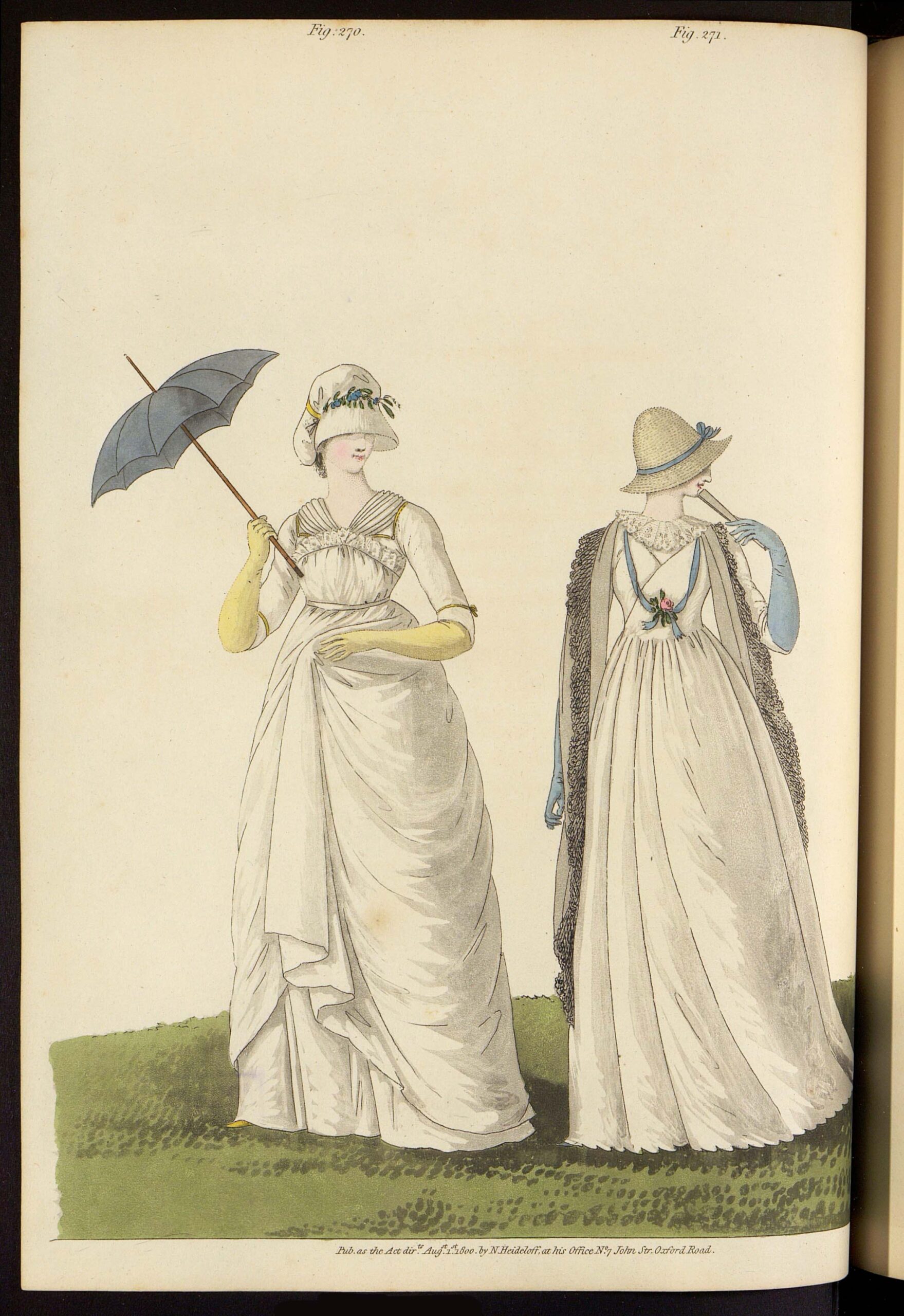 Утренние платья. Лист из журнала «Gallery of fashion»Великобритания, 1800 г.