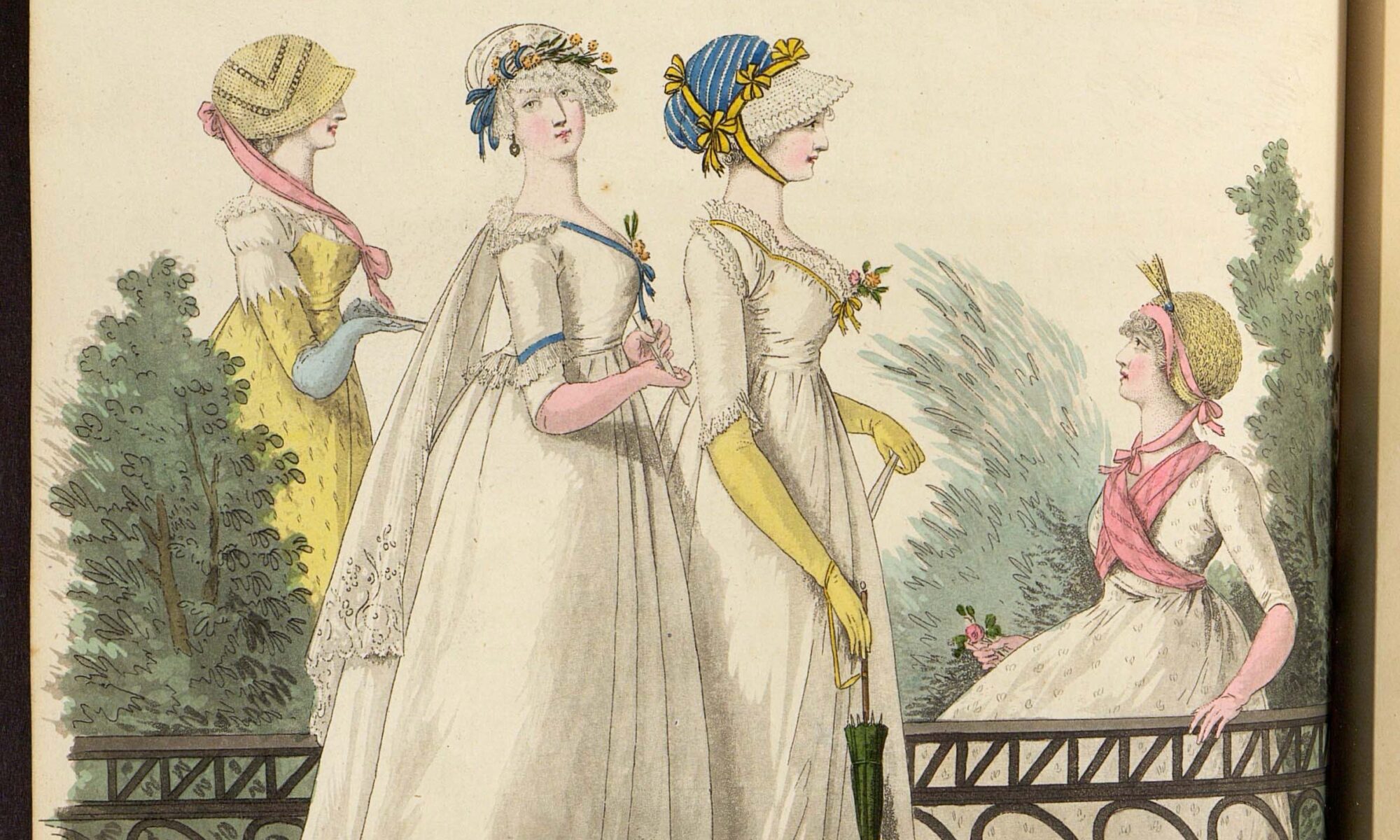 Утренние платья. Лист из журнала «Gallery of fashion» Великобритания, 1800 г.