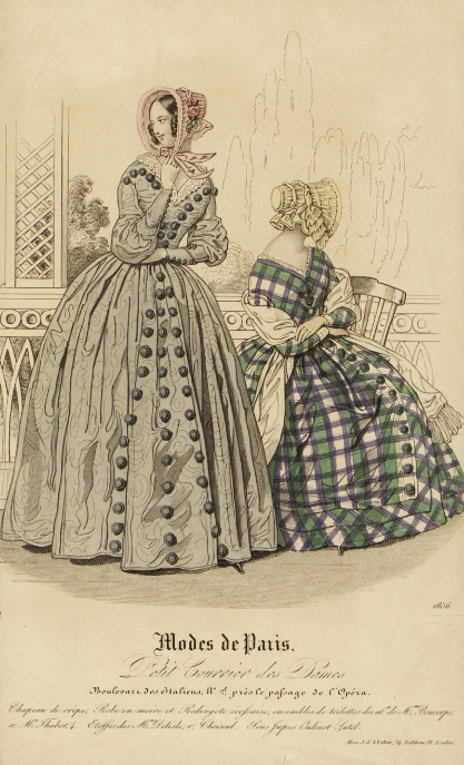 Два модных дамских костюма. Лист из журнала «Le Petit Courrier des Dames». Париж, 1840-е гг.