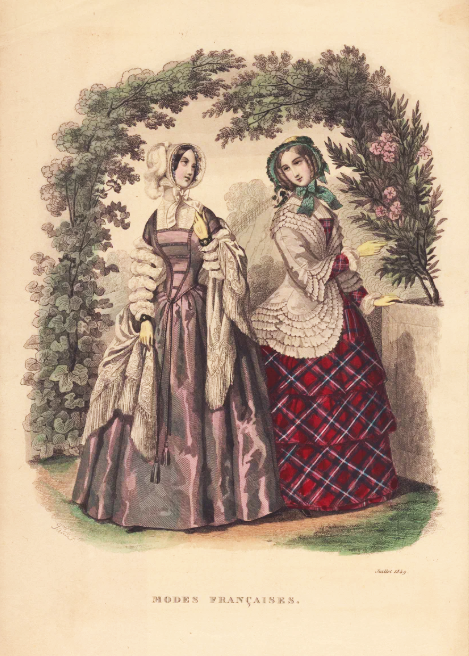 Два модных дамских костюма. Лист из журнала «Le Journal des Demoiselles». Париж, 1849 г.