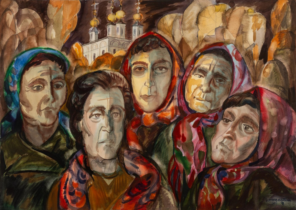 «Хранители северной песни из Великого Устюга». В. Лембер-Богаткина. 1987 г. Бумага, акварель, графитный карандаш